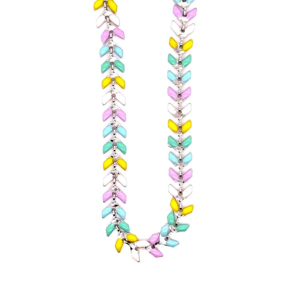 Pura Vida Pastel Enamel Chevron Necklace Silver Tone 14-17 Inch Adjustable